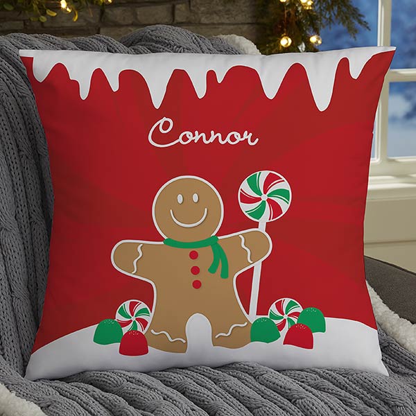 Gingerbread Family Personalized Small Throw Pillow