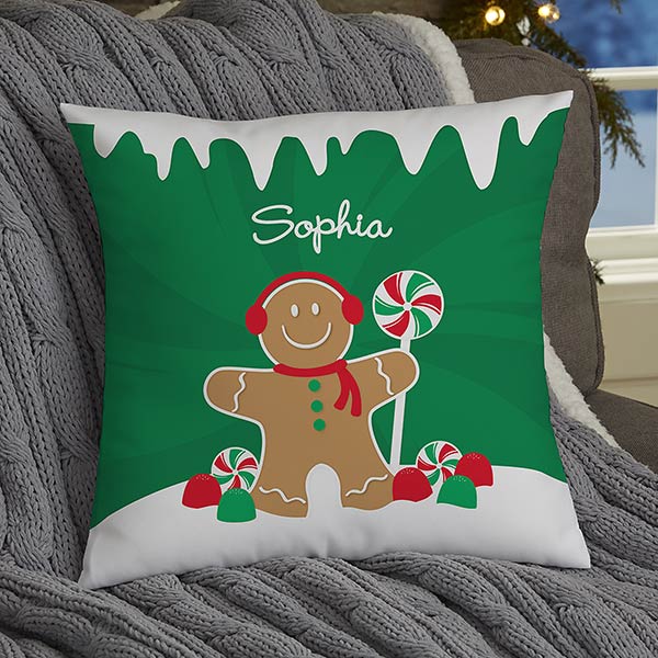 Gingerbread Family Personalized Small Throw Pillow