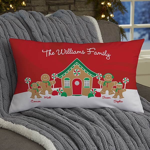Personalized Christmas Throw Pillows - Gingerbread Family - 21536