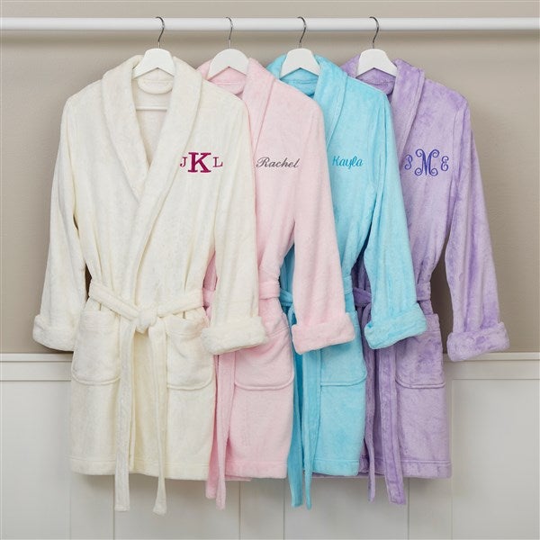 Classic Embroidered Aqua Short Fleece Robe