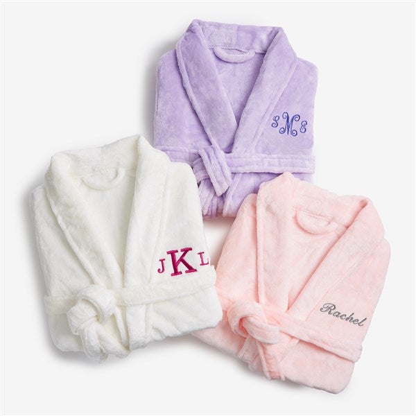 Pink Short Robe Classic Embroidered Pink Short Fleece Robe