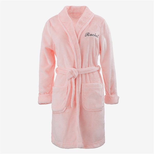 Pink Robe Hanging Classic Embroidered Pink Short Fleece Robe
