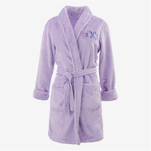 Classic Embroidered Purple Short Fleece Robe