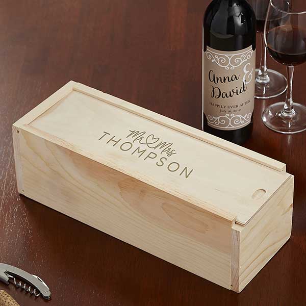 Black Wine Box with Custom Engraved Lid Personalized Wedding Anniversary Gift 