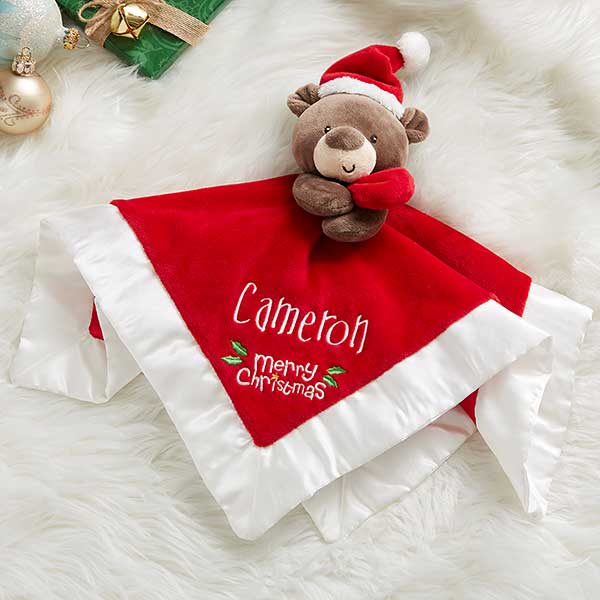 Name & Holly Christmas Embroidered Baby Santa Hat Gift Personalised Boy Girl 