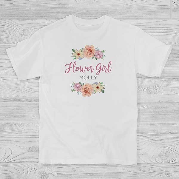 PersonalizationMall Floral Wreath Personalized Flower Girl Kids T-Shirt - Youth X-Small - Navy