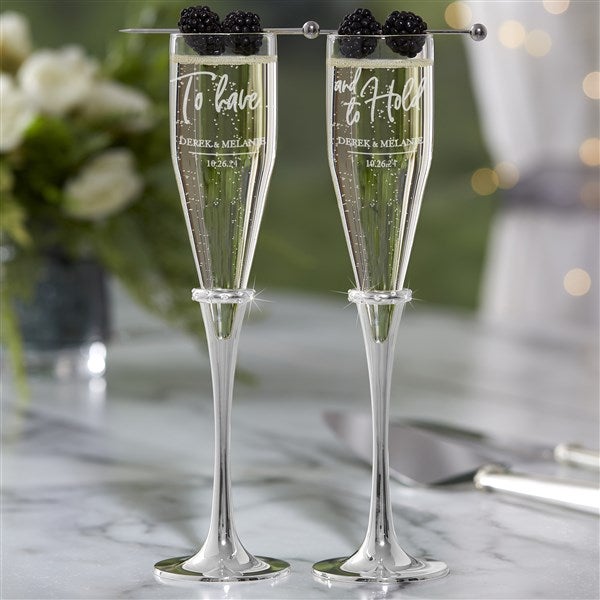 Bride & Groom Personalized Champagne Flutes Set of 2 / Christmas Gift