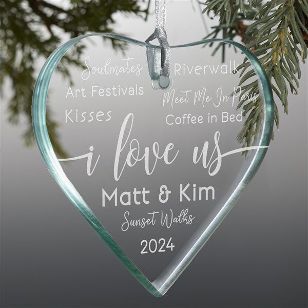 I Love Us Engraved Glass Heart Ornament - 21693