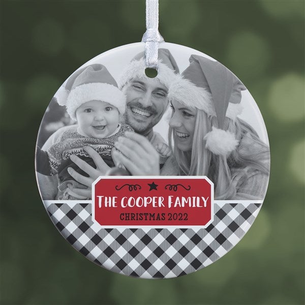 Farmhouse Christmas Buffalo Plaid Photo Ornaments - 21703