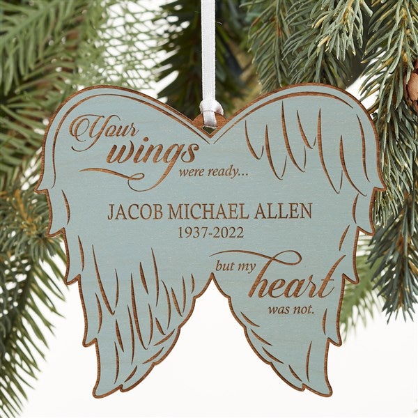 Choice of 3 Memorial Quotes. Angel Wings Memorial Holiday Ornament