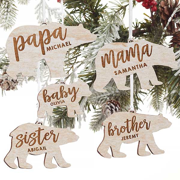 Bear Family Personalized Wood Ornaments - 21725