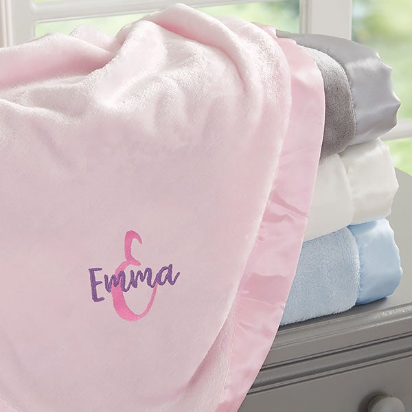 Personalised Gift Neutral Ivory Baby Shawl Blanket & Satin Booties Set
