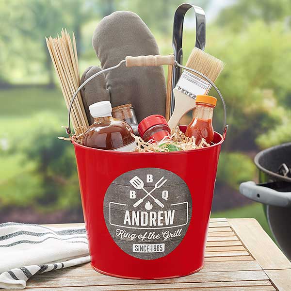 BBQ Time Personalized Red Metal Bucket