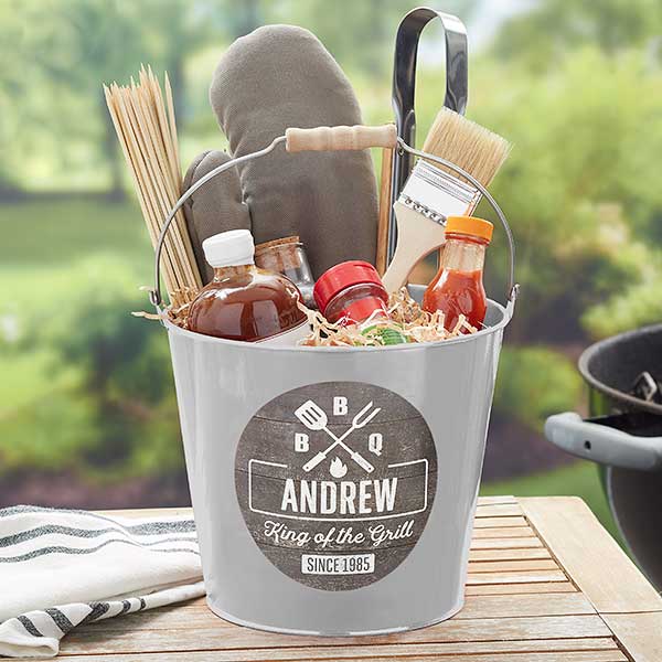 BBQ Time Personalized Metal Bucket - Grilling Gift - 21761