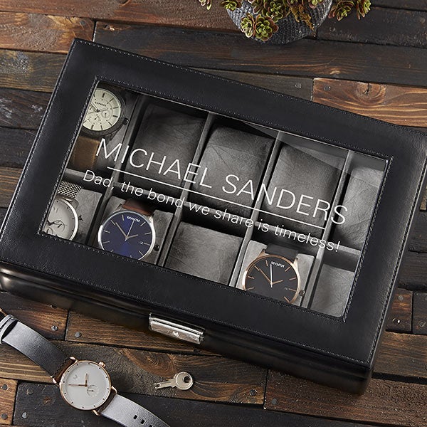 Custom Message Personalized Leather Watch Box - 21777