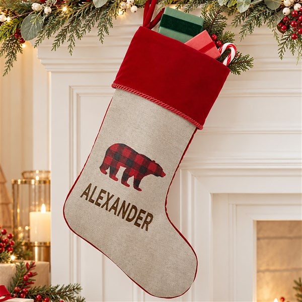 Cozy Cabin Buffalo Check Personalized Christmas Stockings - 21844