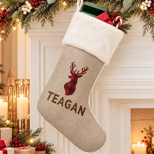 Cozy Cabin Buffalo Check Personalized Christmas Stockings - 21844
