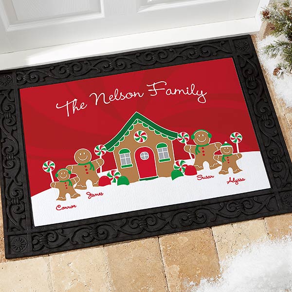 Personalized Christmas Doormats - Gingerbread Family - 21868