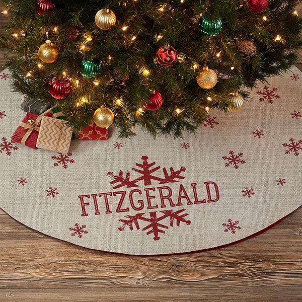 Stamped Snowflake Personalized Christmas Tree Skirt - 21942