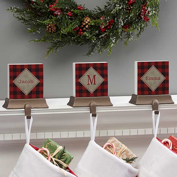 Cozy Cabin Personalized Buffalo Check Stocking Holders - 21950