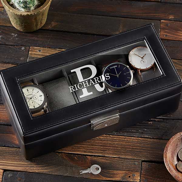 Name & Monogram Personalized Leather Watch Box - 21988