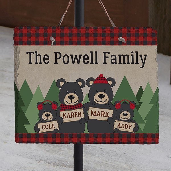 Holiday Bear Family Personalized Slate Plaque - 22081