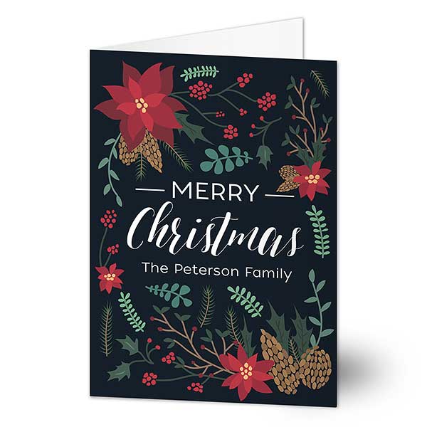 Poinsettia Motif Personalized Christmas Cards - 22110