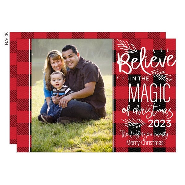 Believe in Magic Buffalo Check Photo Holiday Cards - 22142