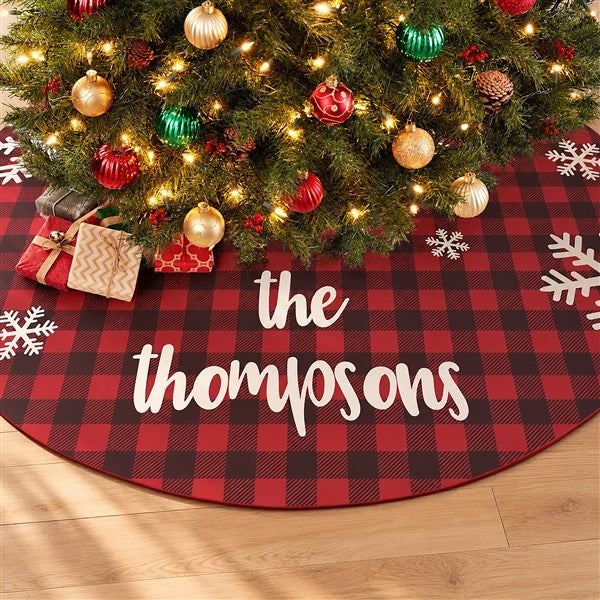 Cozy Cabin Personalized Buffalo Check Christmas Tree Skirt - 22311