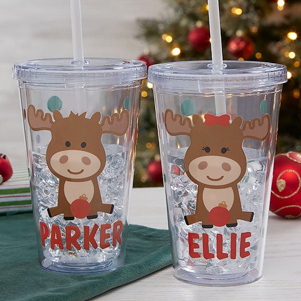 Reindeer Christmas Water Bottles / Reindeer Kids Cups / Christmas Kids Cups  / Personalized Christmas Cups / Kids Christmas Tumbler 