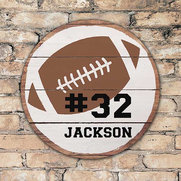Personalized Round Wood Football Sign - 22394