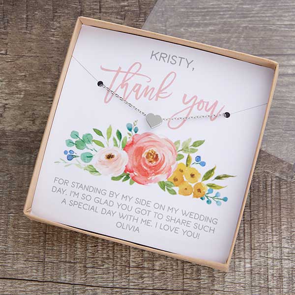 Thank You Necklace With Personalized Floral Display Card - 22425