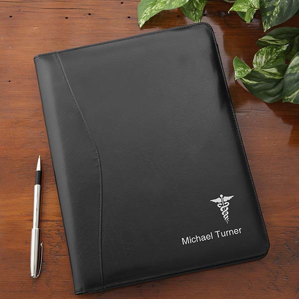 Medical Notes Personalized Black Leather Portfolio - 22451