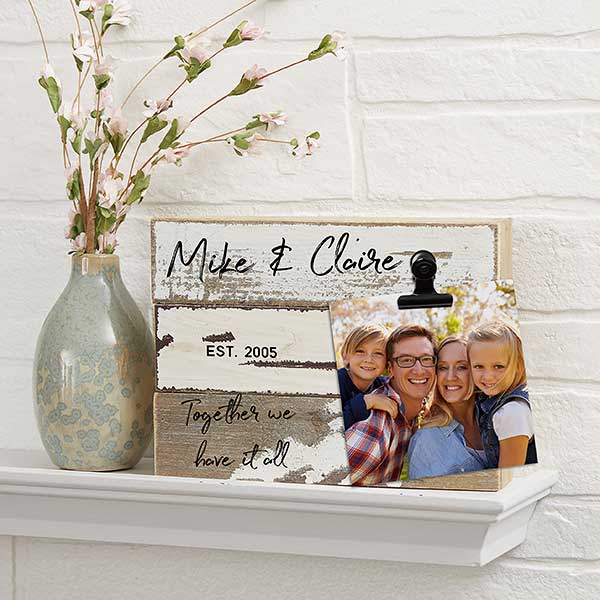 Family Photo Clip Frame Personalized Reclaimed Wood - 22468