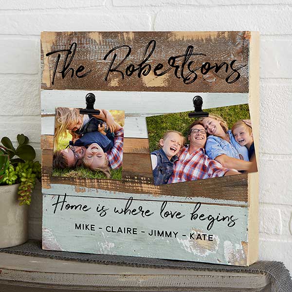Family Photo Clip Frame Personalized Reclaimed Wood - 22468