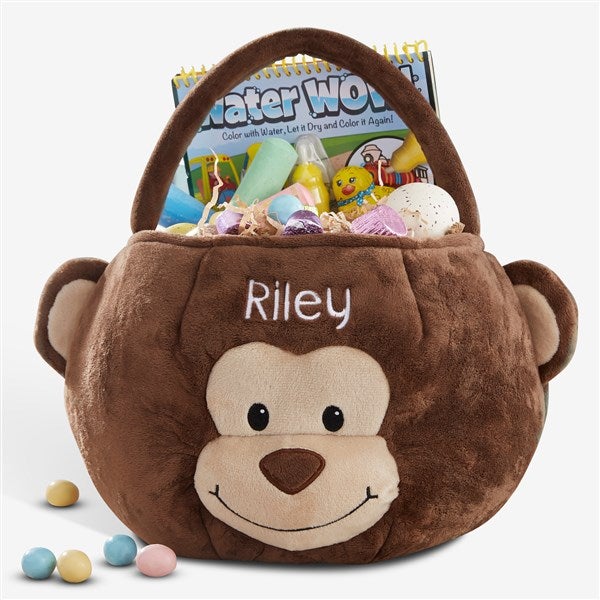 Monkey Embroidered Plush Easter Basket - 22542