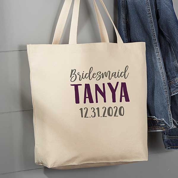 Bridesmaid On The Go Personalized Large Canvas Tote Bag - Wedding Gifts