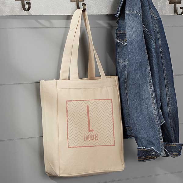 L'' Letter Initial Canvas Tote Bag - Initials Bags