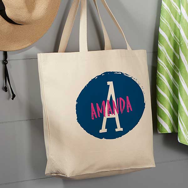 Personalized Canvas Tote Bag with Name & Initial - Personalized