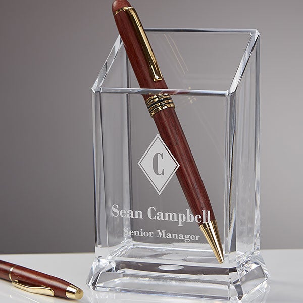 Executive Monogram Personalized Acrylic Pen & Pencil Holder