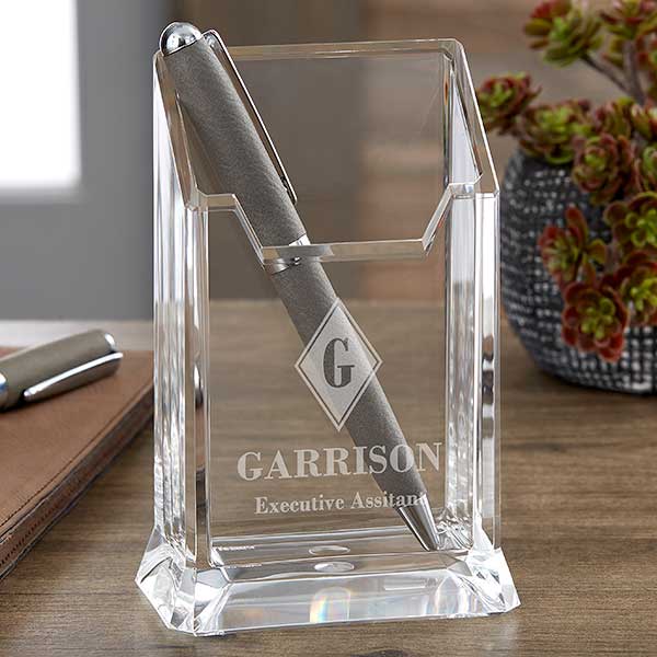 Executive Monogram Personalized Acrylic Pen & Pencil Holder - 22663