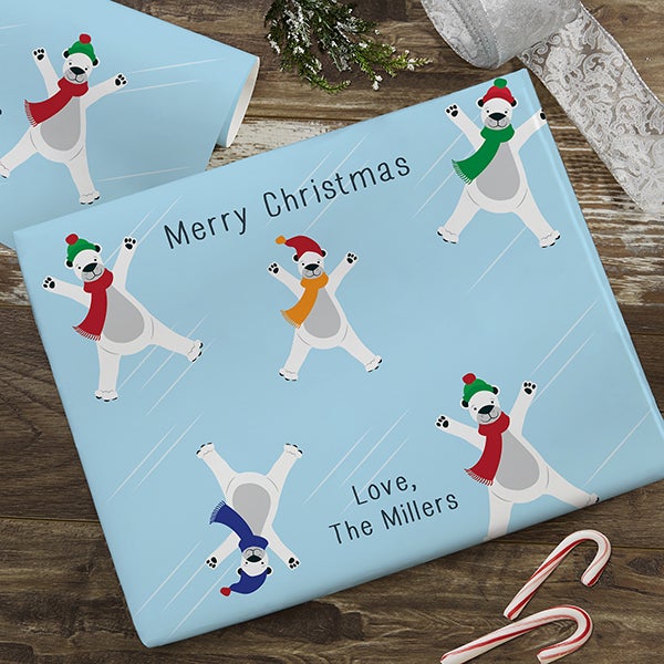 Skating Polar Bears Personalized Wrapping Paper - 22667