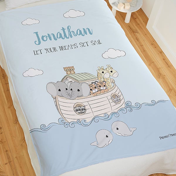 Precious Moments Noah's Ark Personalized Baby Boy Blankets - 22685