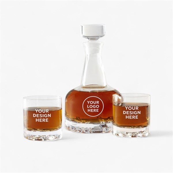 Personalized Logo Orrefors 3pc Engraved Whiskey Decanter Set  - 22697