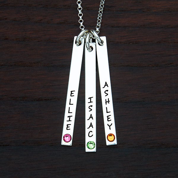 Personalized Bar Necklace with Birthstone & Stamped Name - 22784D