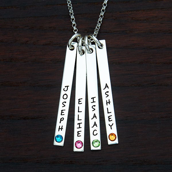 Personalized Bar Necklace with Birthstone & Stamped Name - 22784D