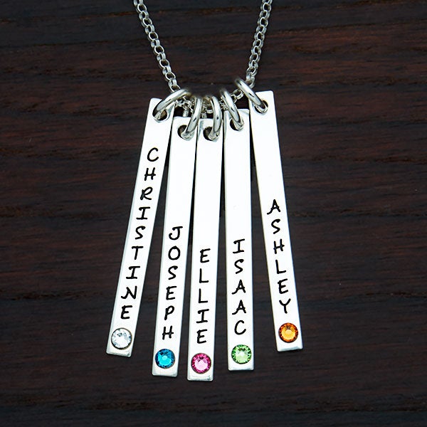 Personalized Bar Necklace with Birthstone & Stamped Name - 22784D