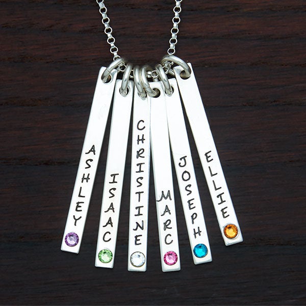 Personalized Bar Necklace with Birthstone & Stamped Name - 22784D