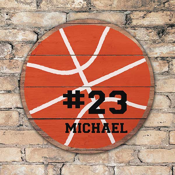 Personalized Round Wood Basketball Sign - 22804