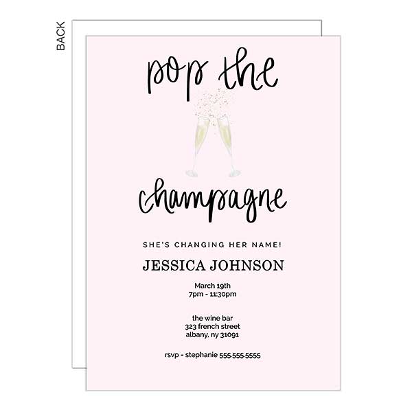 Pop The Champagne Personalized Bachelorette Party Invitations